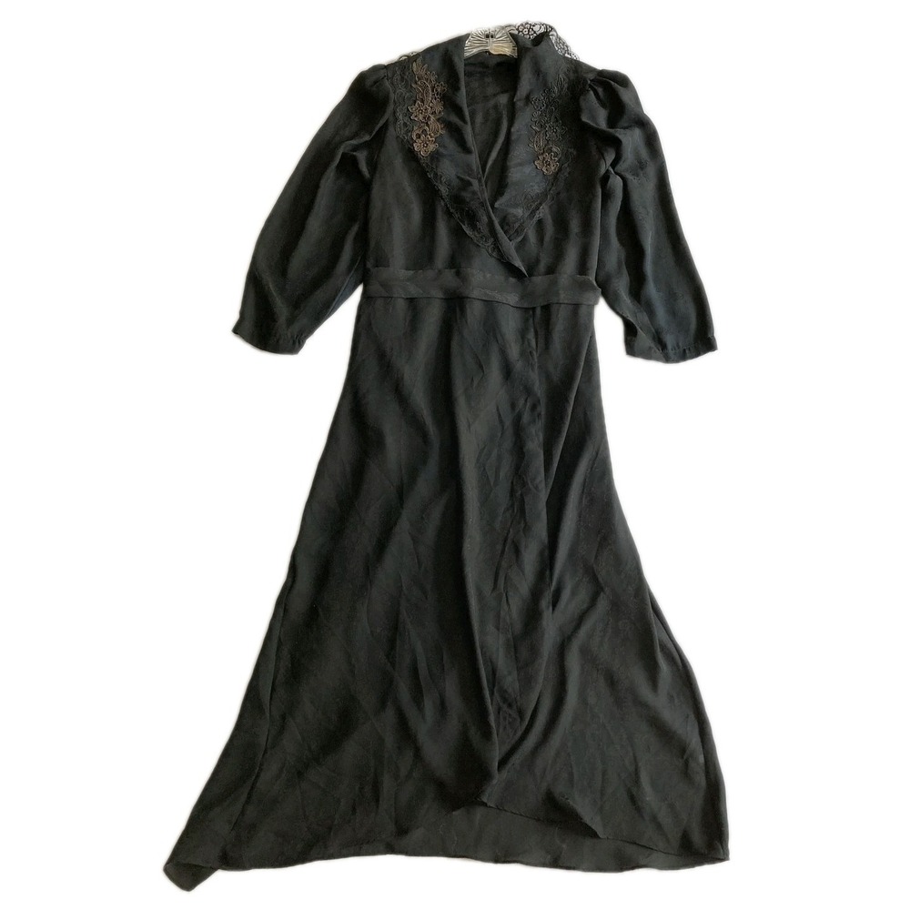 Vtg Victoria's Secret Robe Gold Label Women L Black Chiffon Lace Kimono Floral